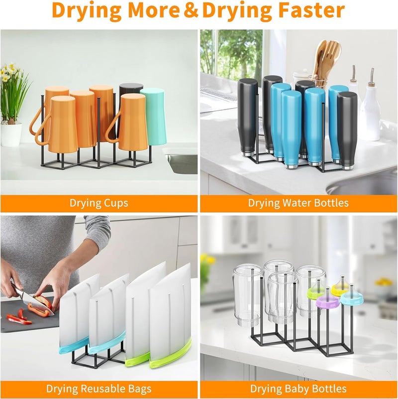 PLUVON Foldable Baby Bottle Drying Rack-10 Poles Water Bottle Organizer for Cups,Travel Mugs,Silicone Bags- Collapsible Stainless Steel Bottle Rack Dryer (Gray) - Image 5